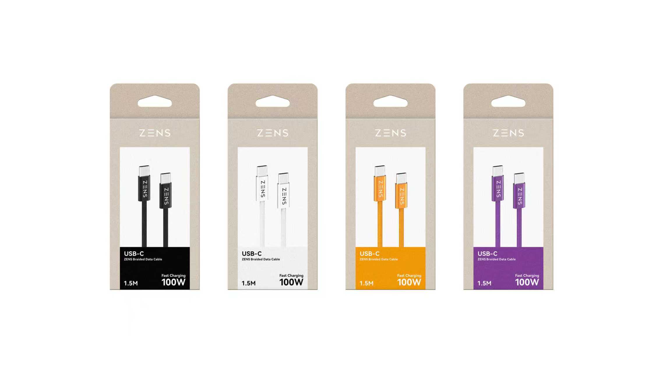 4色のZENS USB-Cケーブルのパッケージ
